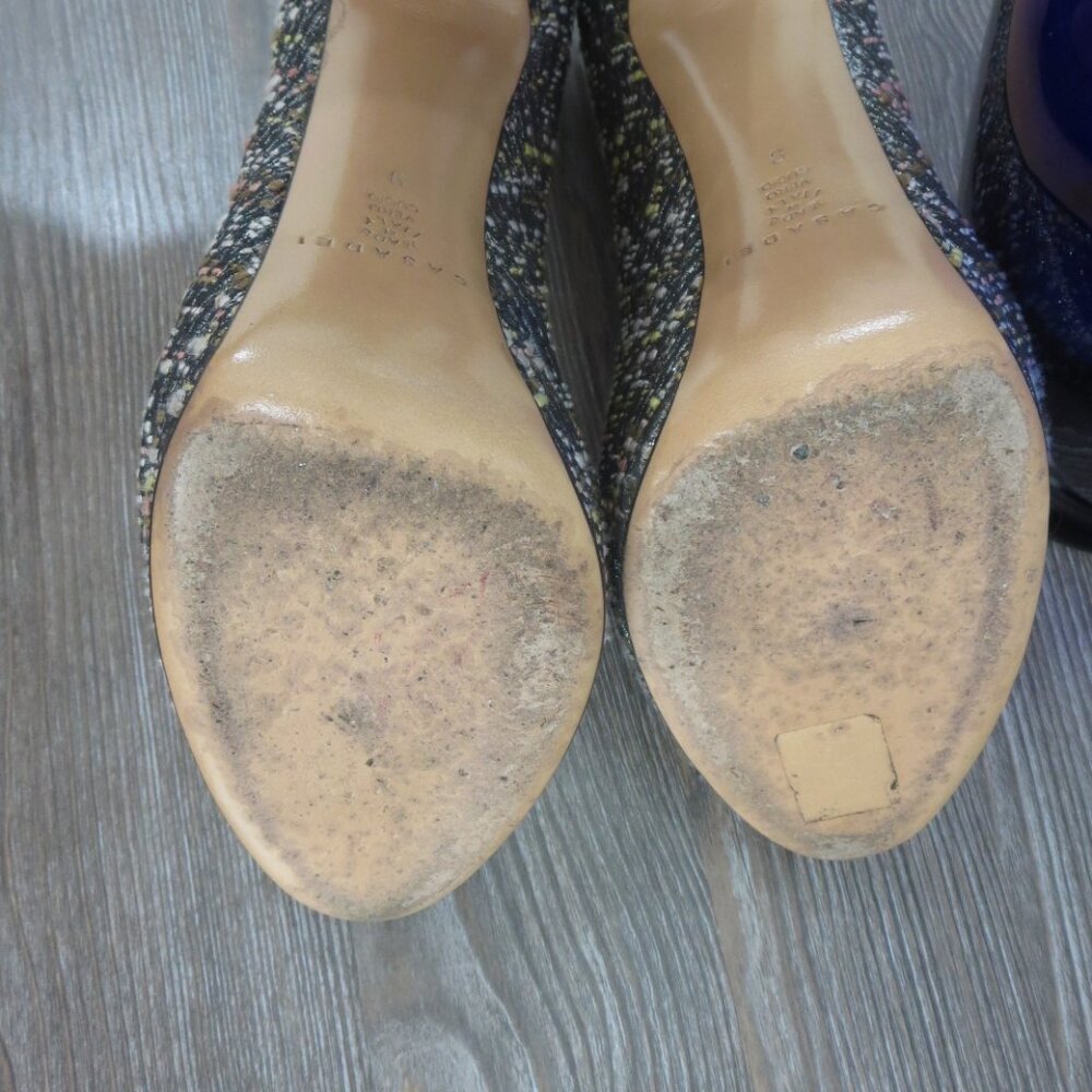 Near New Casadei Stiletto High Heels Peep Toe  9 Black Silver - Picture 15 of 16